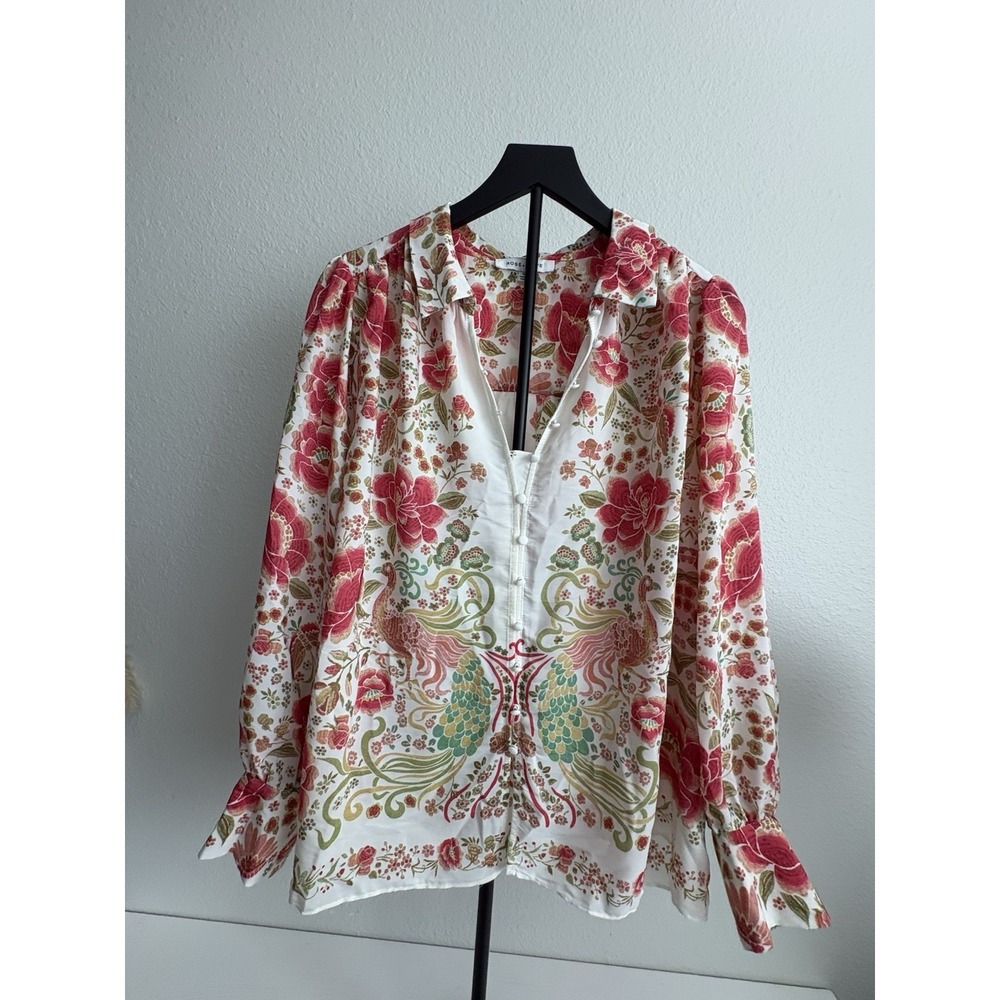 Rose + Olive Women's 1X Floral Button Front Blouse